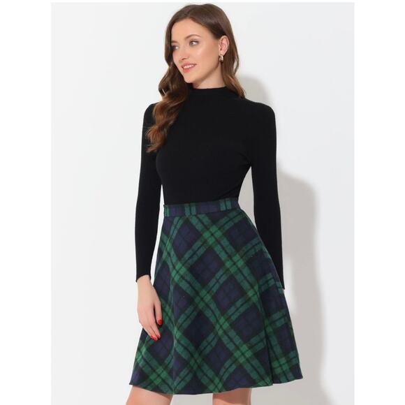 NWT Ladies Allegra K Navy/Green Checkered Skirt - Small - Picture 3 of 5